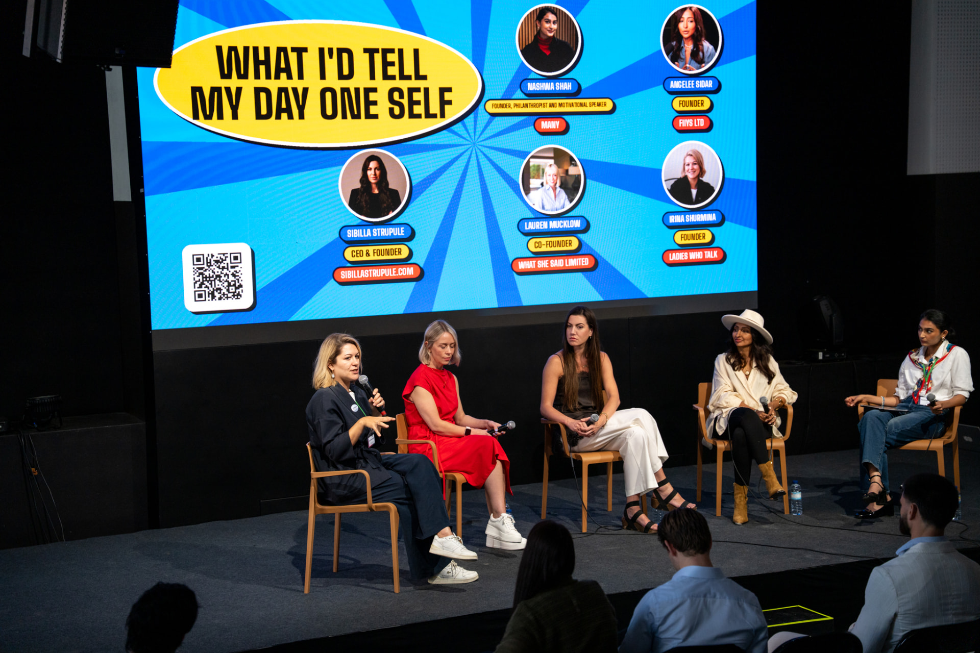 Irina moderating the 'What I'd tell my day one self' panel