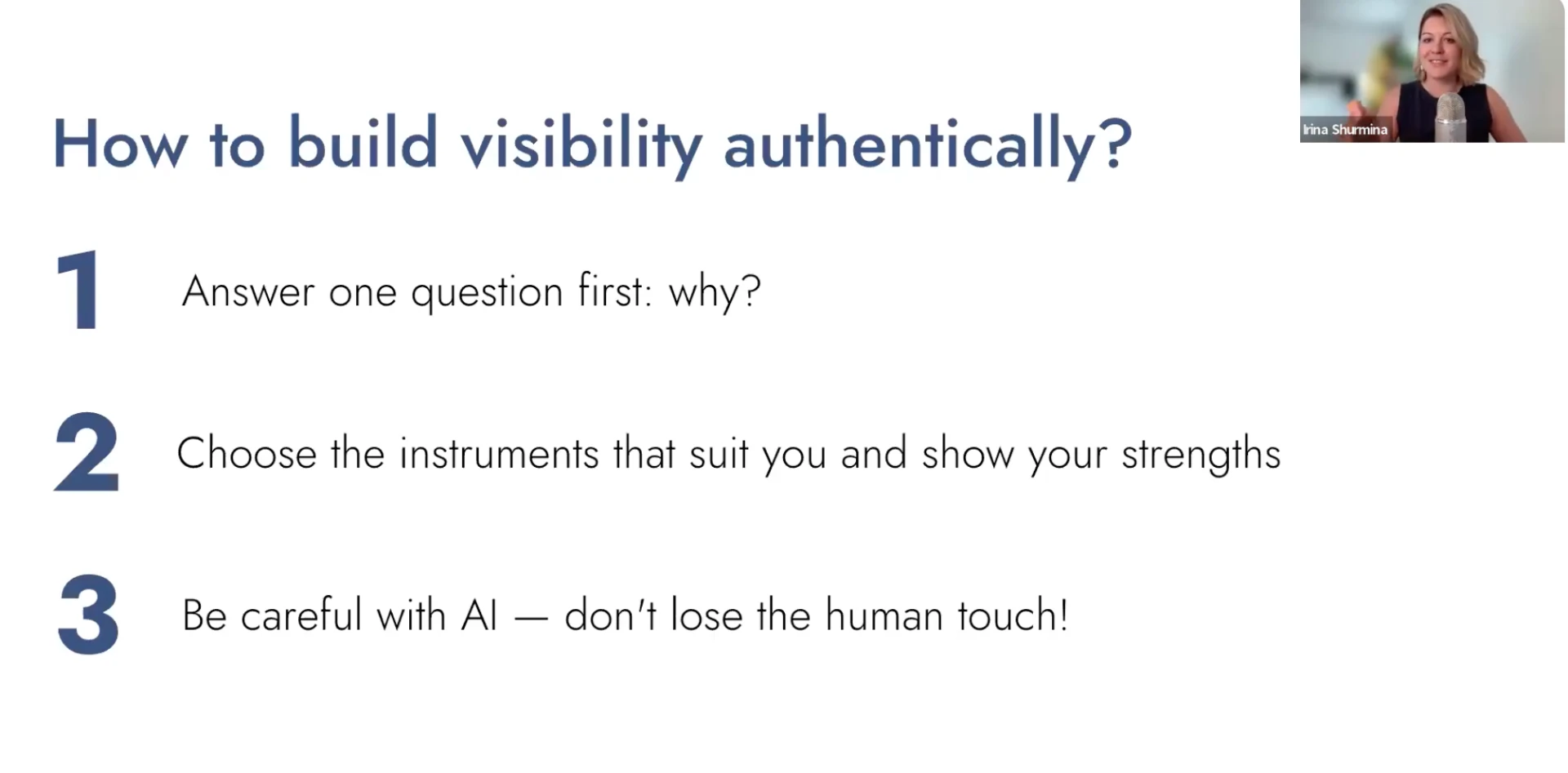 Webinar slide: how to build visibility authentically