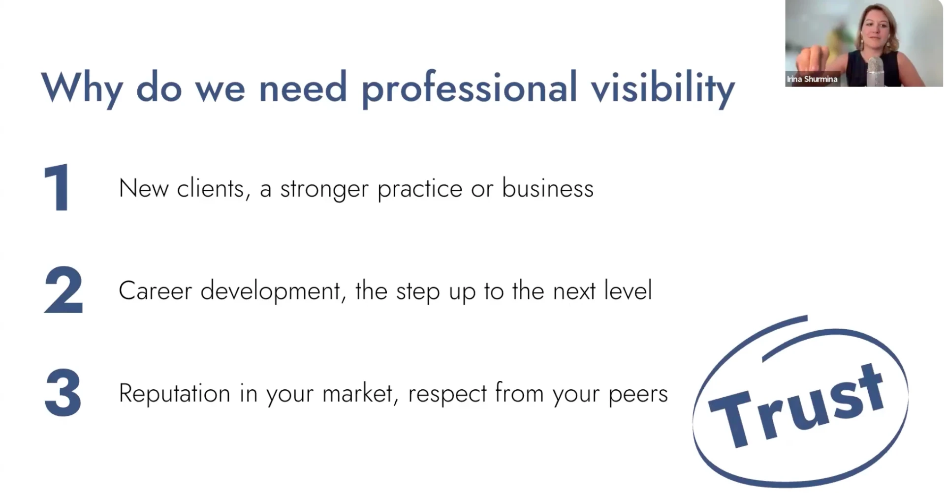 Webinar slide: why do we need professional visibility