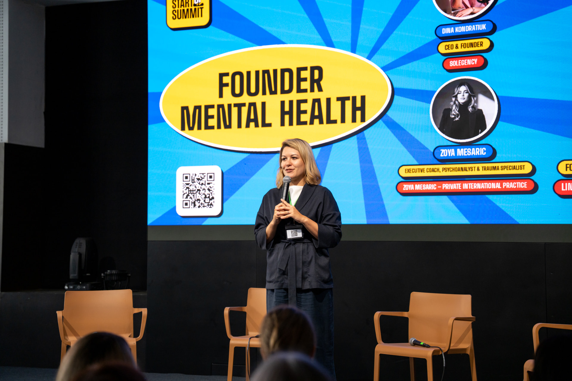 Irina speaking about founder mental health at StartUp Summit